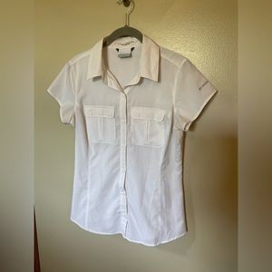 Columbia, Omni Shade Button Down Shirt, Short Sleeves, White, Women’s Small